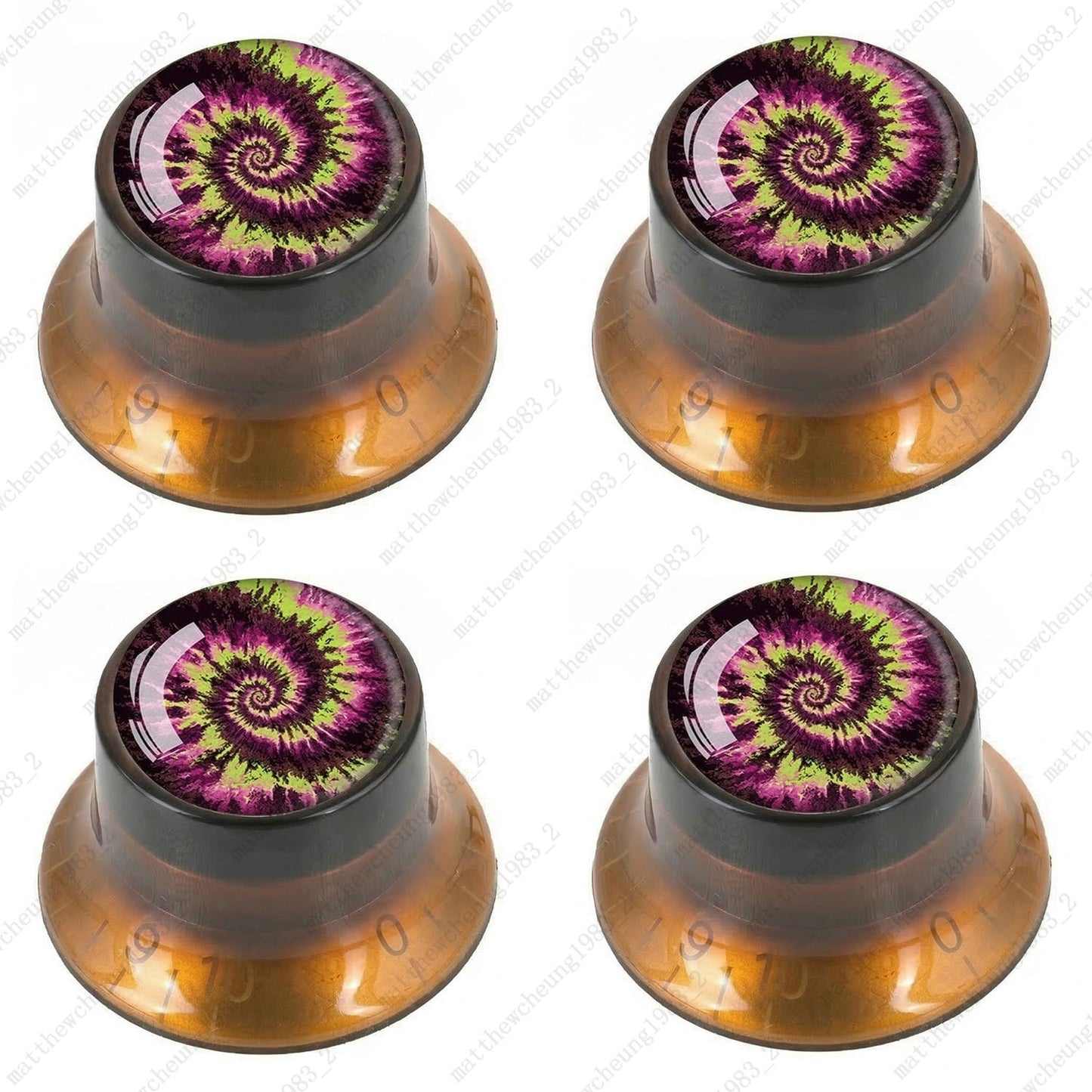 4Pcs Amber Guitar Reflector Knob For Les Paul SG -10 Spiral Tie Dye Style Option