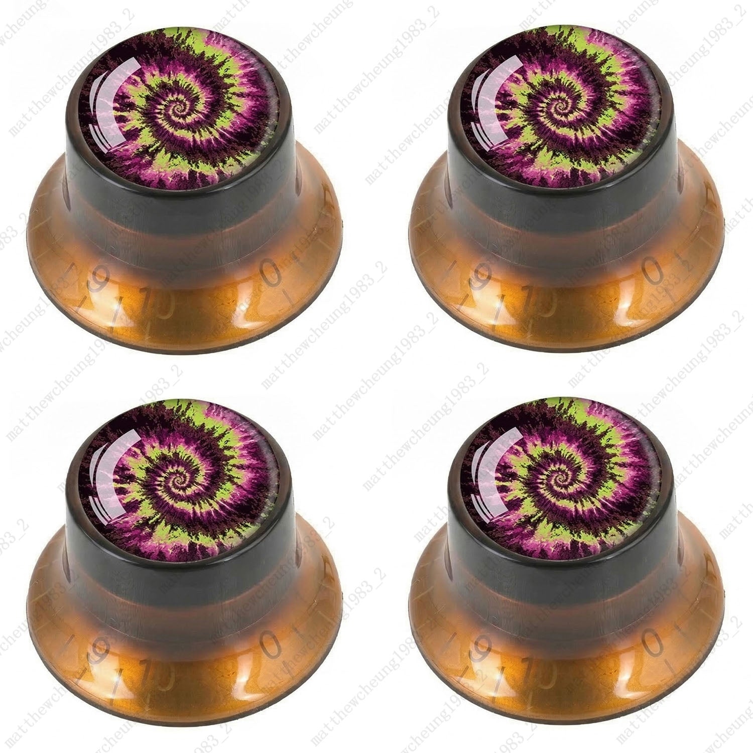 4Pcs Amber Guitar Reflector Knob For Les Paul SG -10 Spiral Tie Dye Style Option