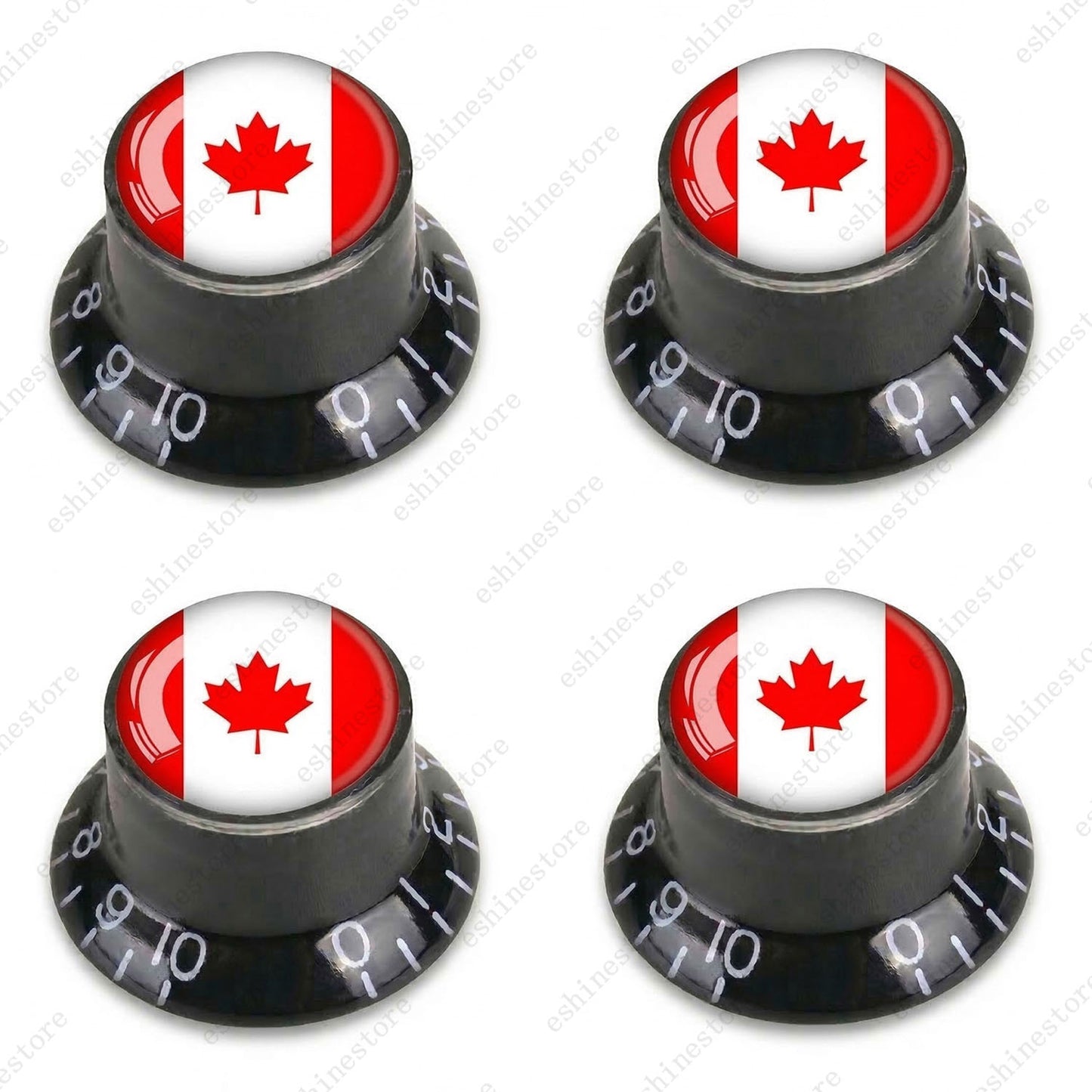 Guitar Reflector Knobs w/ Canada Flag Design Cap Top Hat Knobs for Les Paul SG