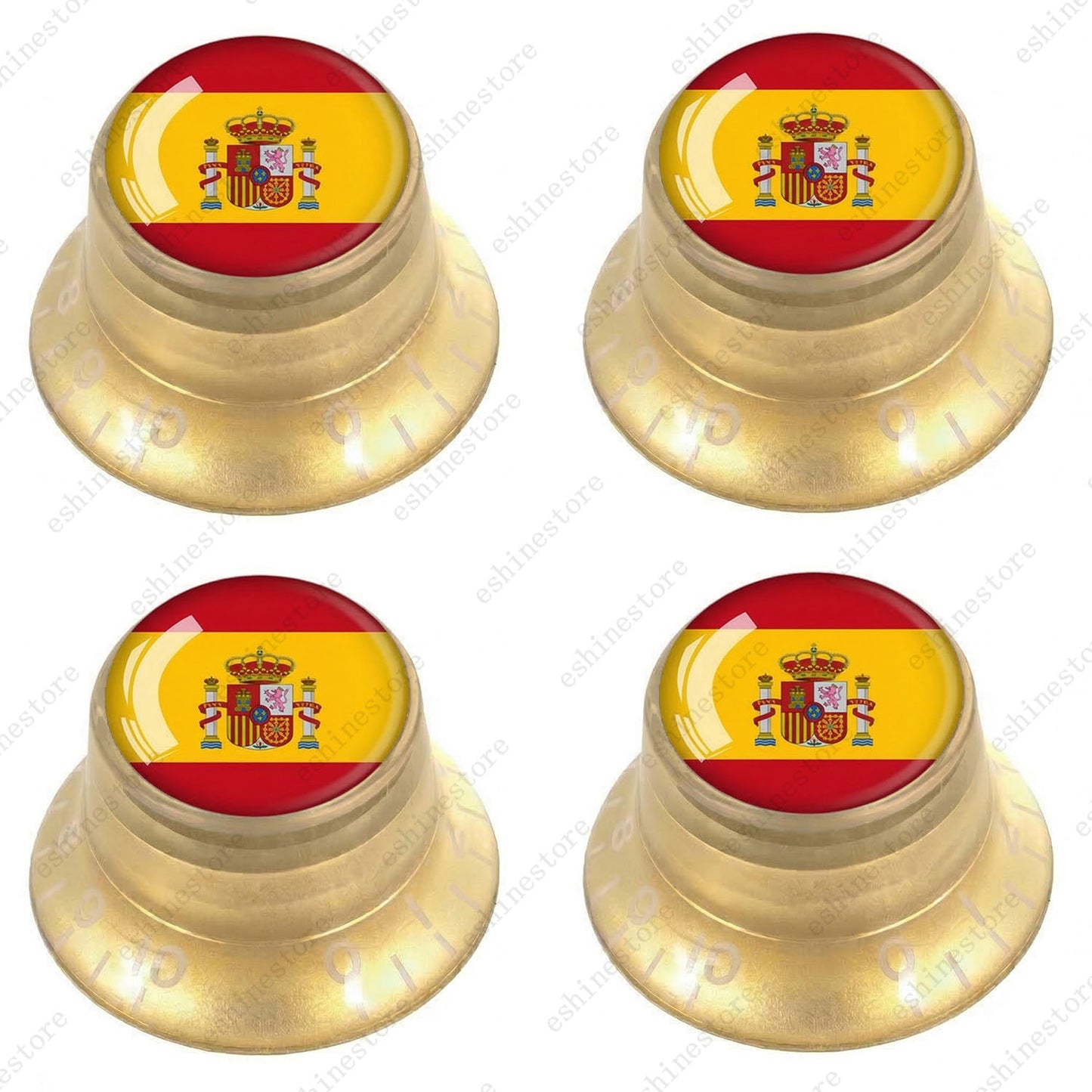 Guitar Reflector Knobs w/ Spanish Flag Design Cap Top Hat Knobs for Les Paul SG