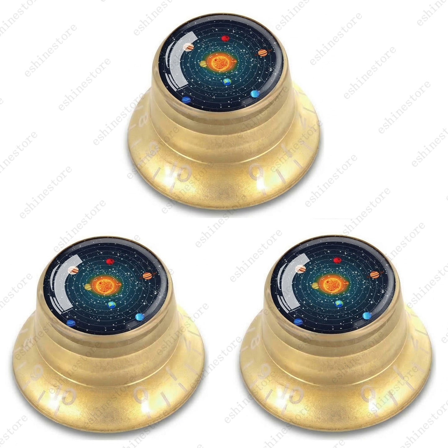 Guitar Reflector Knobs w/ Solar System Design Cap Top Hat Knobs for Les Paul SG