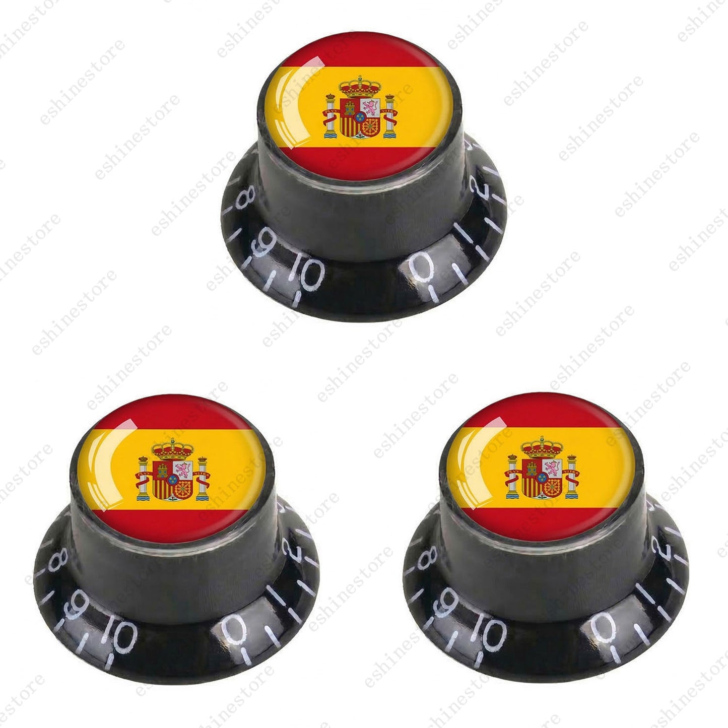 Guitar Reflector Knobs w/ Spanish Flag Design Cap Top Hat Knobs for Les Paul SG