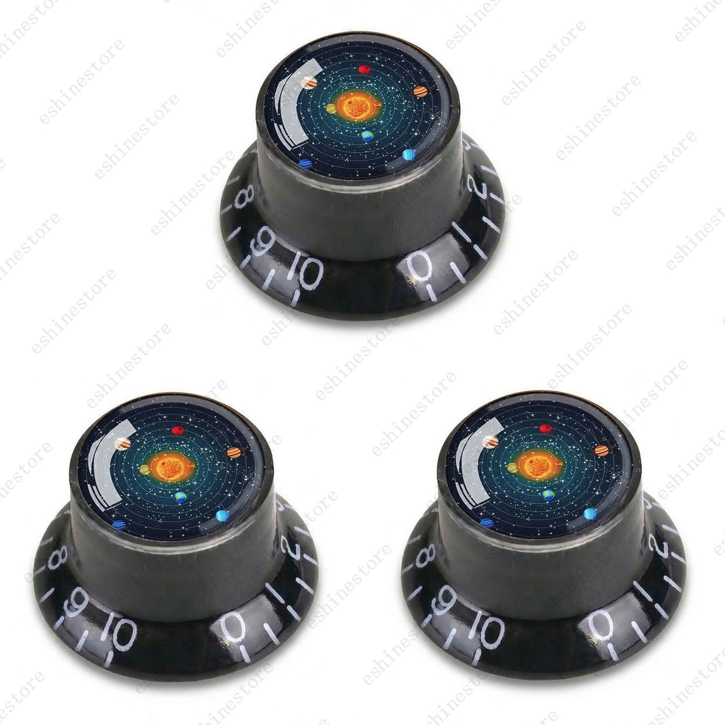 Guitar Reflector Knobs w/ Solar System Design Cap Top Hat Knobs for Les Paul SG