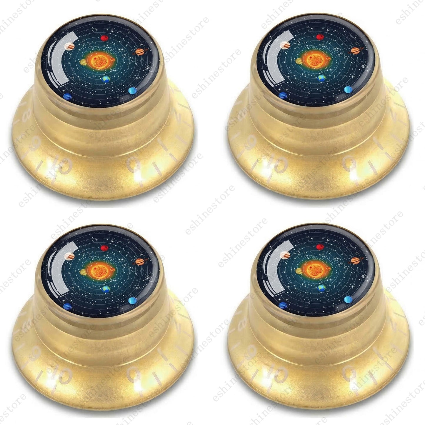 Guitar Reflector Knobs w/ Solar System Design Cap Top Hat Knobs for Les Paul SG