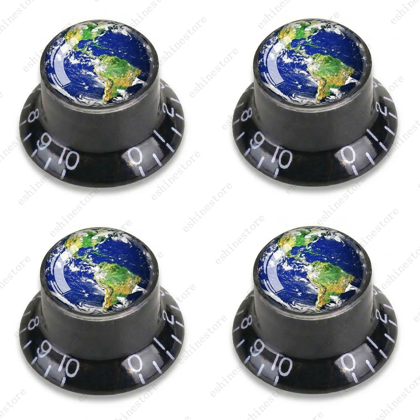 Guitar Reflector Knobs w/ Earth Pattern Design Cap Top Hat Knobs for Les Paul SG