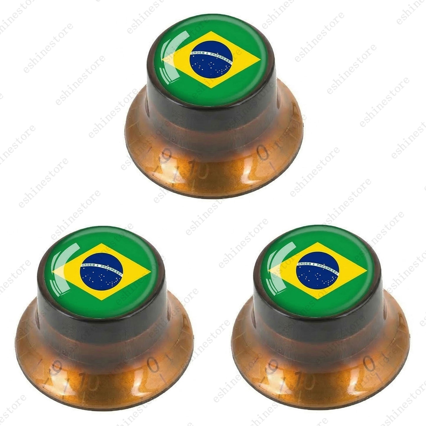 Guitar Reflector Knobs w/ Brazilian Flag Design Cap Top Hat Knob for Les Paul SG