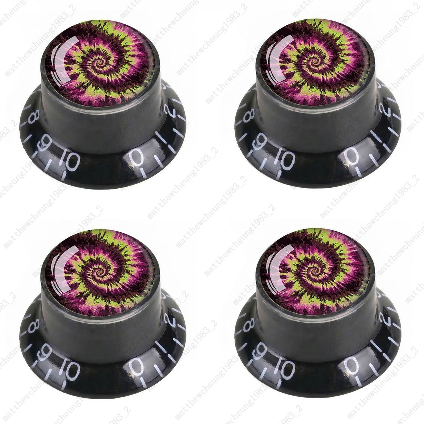 4Pcs Black Guitar Reflector Knob For Les Paul SG -10 Spiral Tie Dye Style Option