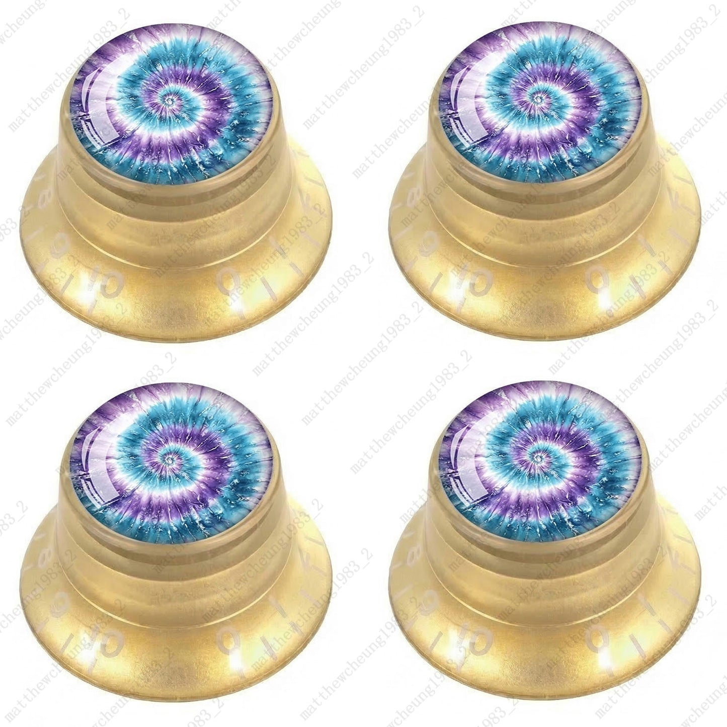 4Pcs Gold Guitar Reflector Knob For Les Paul SG -10 Spiral Tie Dye Style Option
