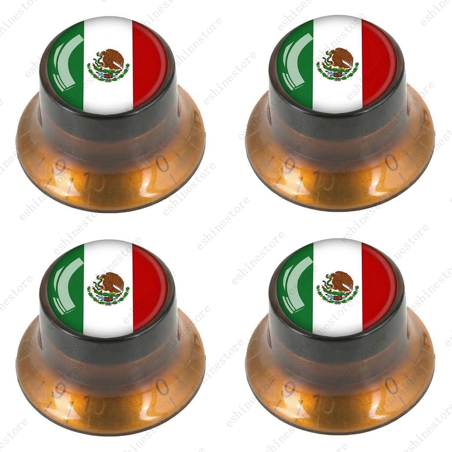 Guitar Reflector Knobs w/ Mexican Flag Design Cap Top Hat Knobs for Les Paul SG