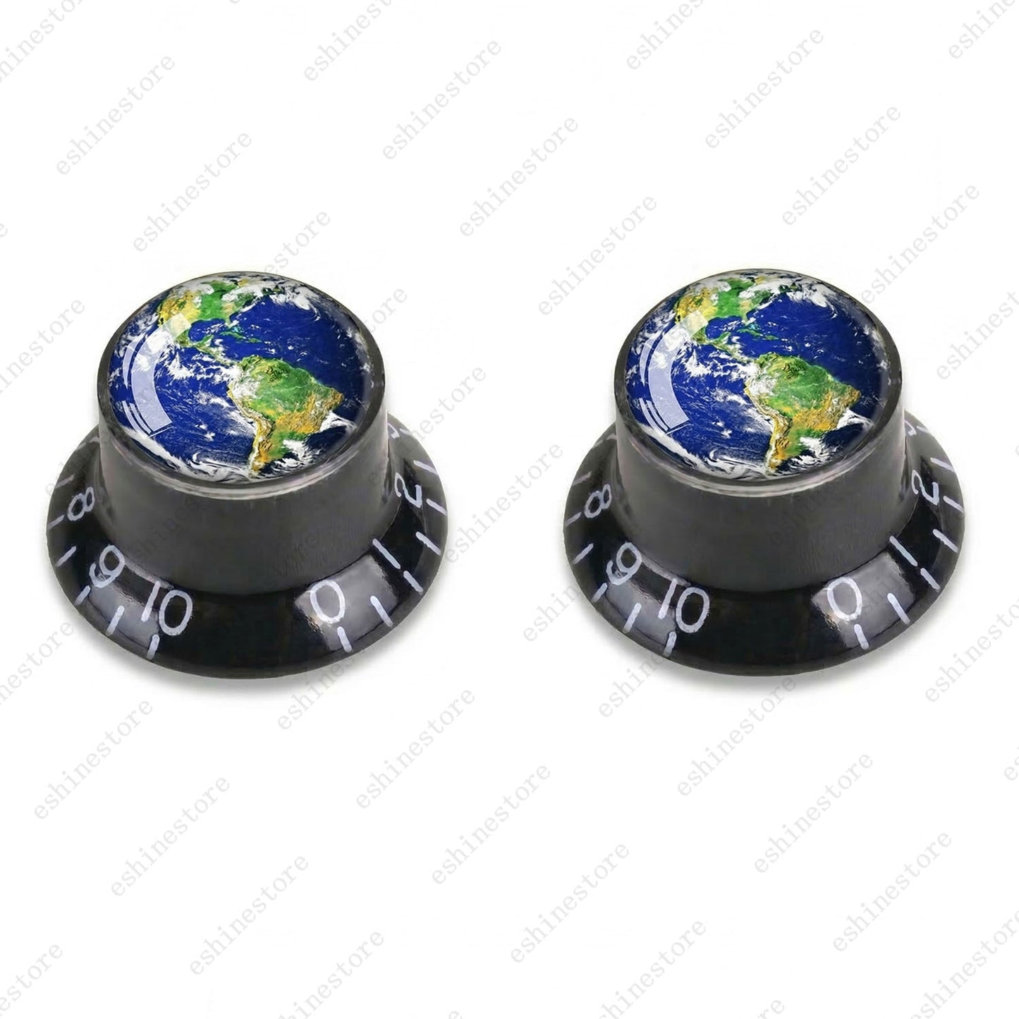 Guitar Reflector Knobs w/ Earth Pattern Design Cap Top Hat Knobs for Les Paul SG