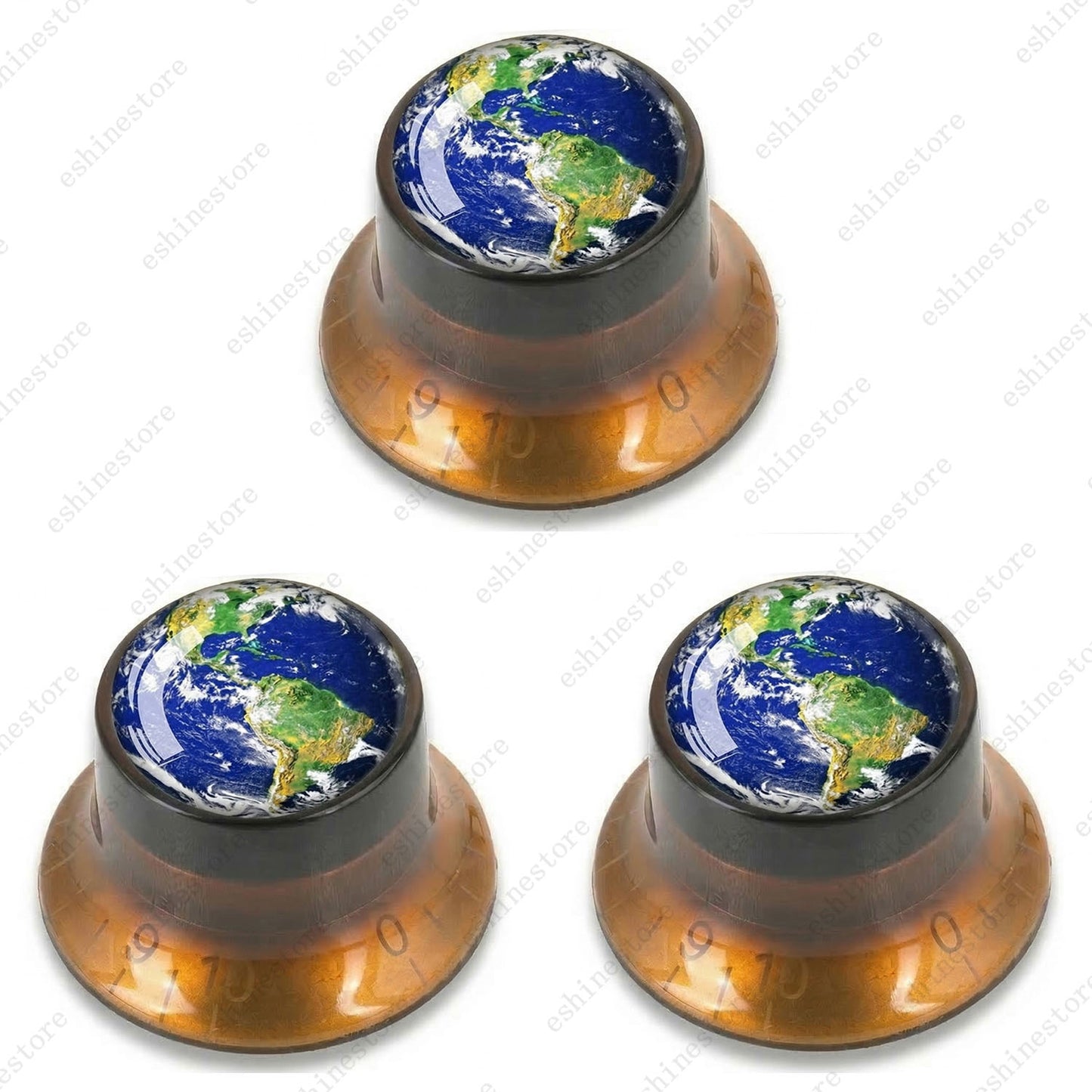 Guitar Reflector Knobs w/ Earth Pattern Design Cap Top Hat Knobs for Les Paul SG