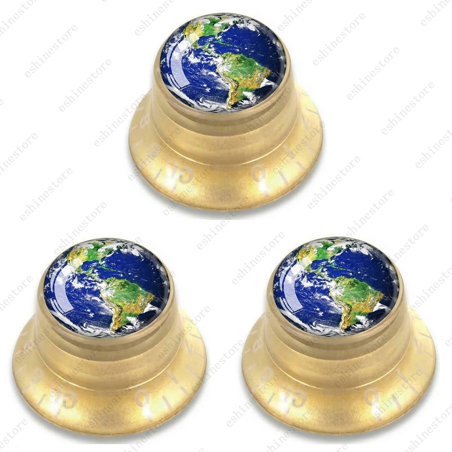 Guitar Reflector Knobs w/ Earth Pattern Design Cap Top Hat Knobs for Les Paul SG