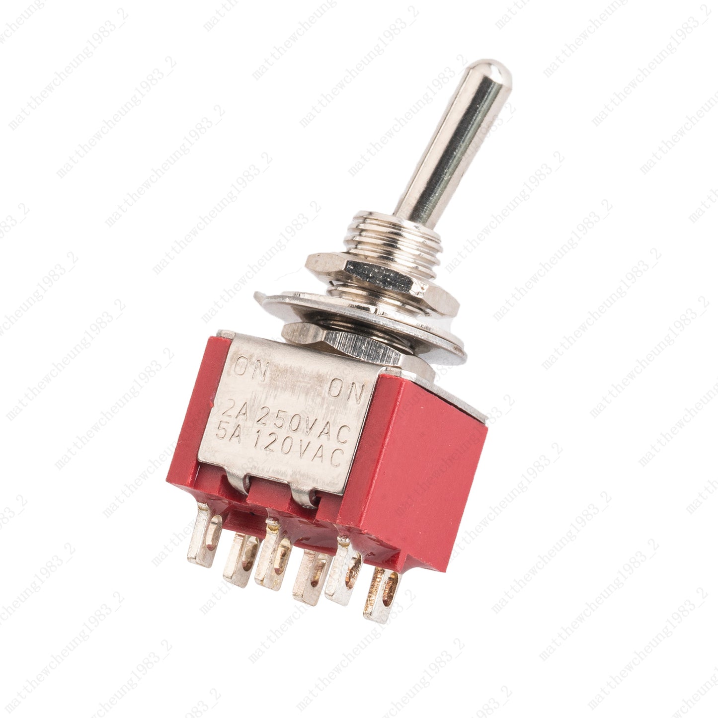 5x DPDT Guitar Mini Toggle Switch 2 Position ON/ON 6 PIN Car/Boat Switches Red