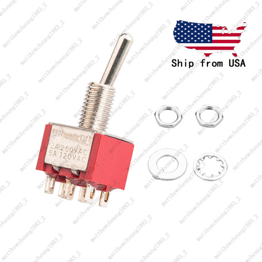 1 Pcs DPDT Red 2 Way 6 Pin ON ON Guitar Mini Toggle Switch Car/Boat Switches