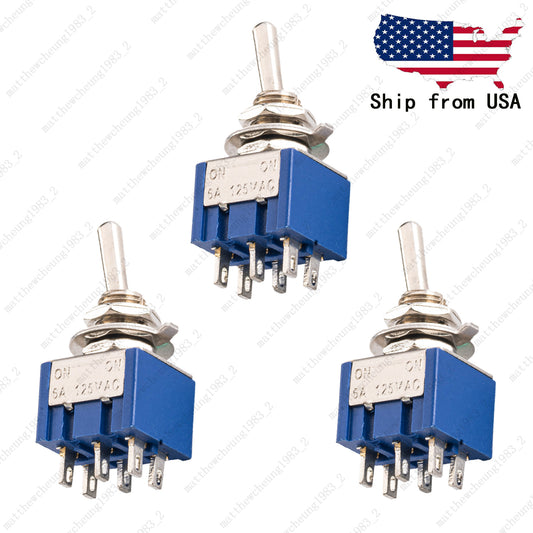 3 Pcs DPDT Blue 2 Way 6 Pin ON ON Guitar Mini Toggle Switch Car/Boat Switches
