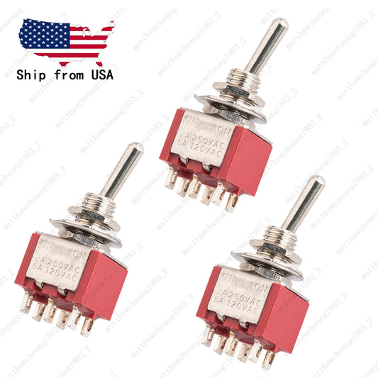 3 Pcs DPDT Red 2 Way 6 Pin ON ON Guitar Mini Toggle Switch Car/Boat Switches