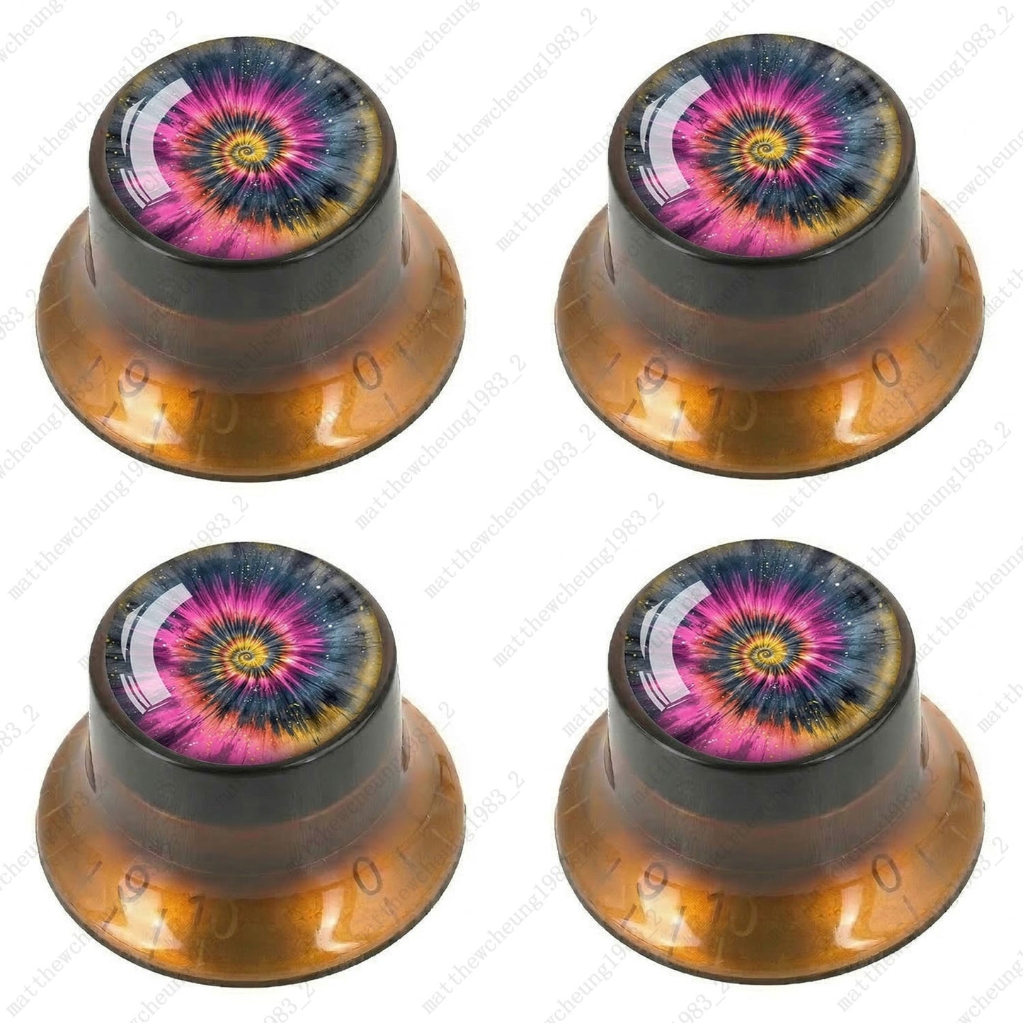 4Pcs Amber Guitar Reflector Knob For Les Paul SG -10 Spiral Tie Dye Style Option