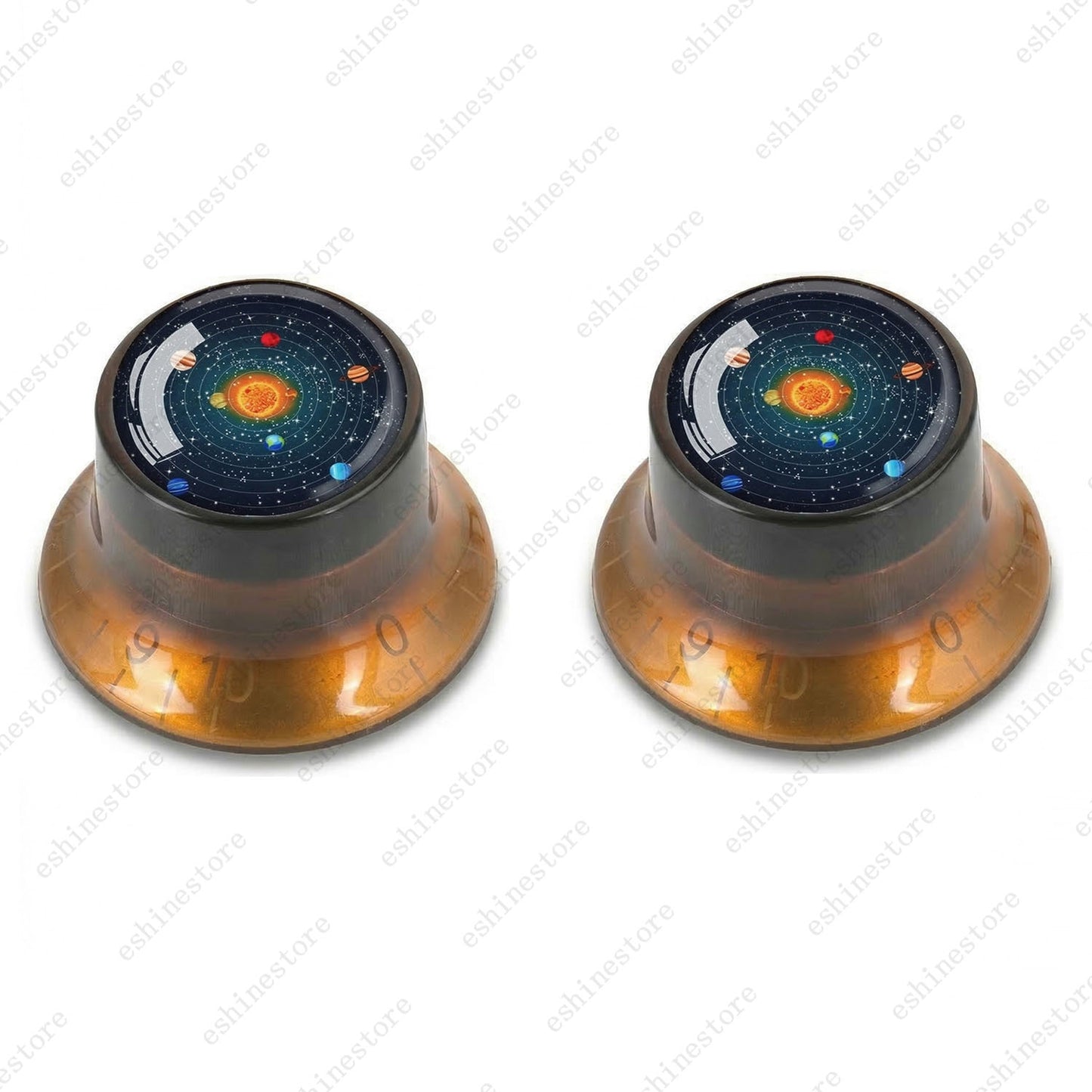 Guitar Reflector Knobs w/ Solar System Design Cap Top Hat Knobs for Les Paul SG