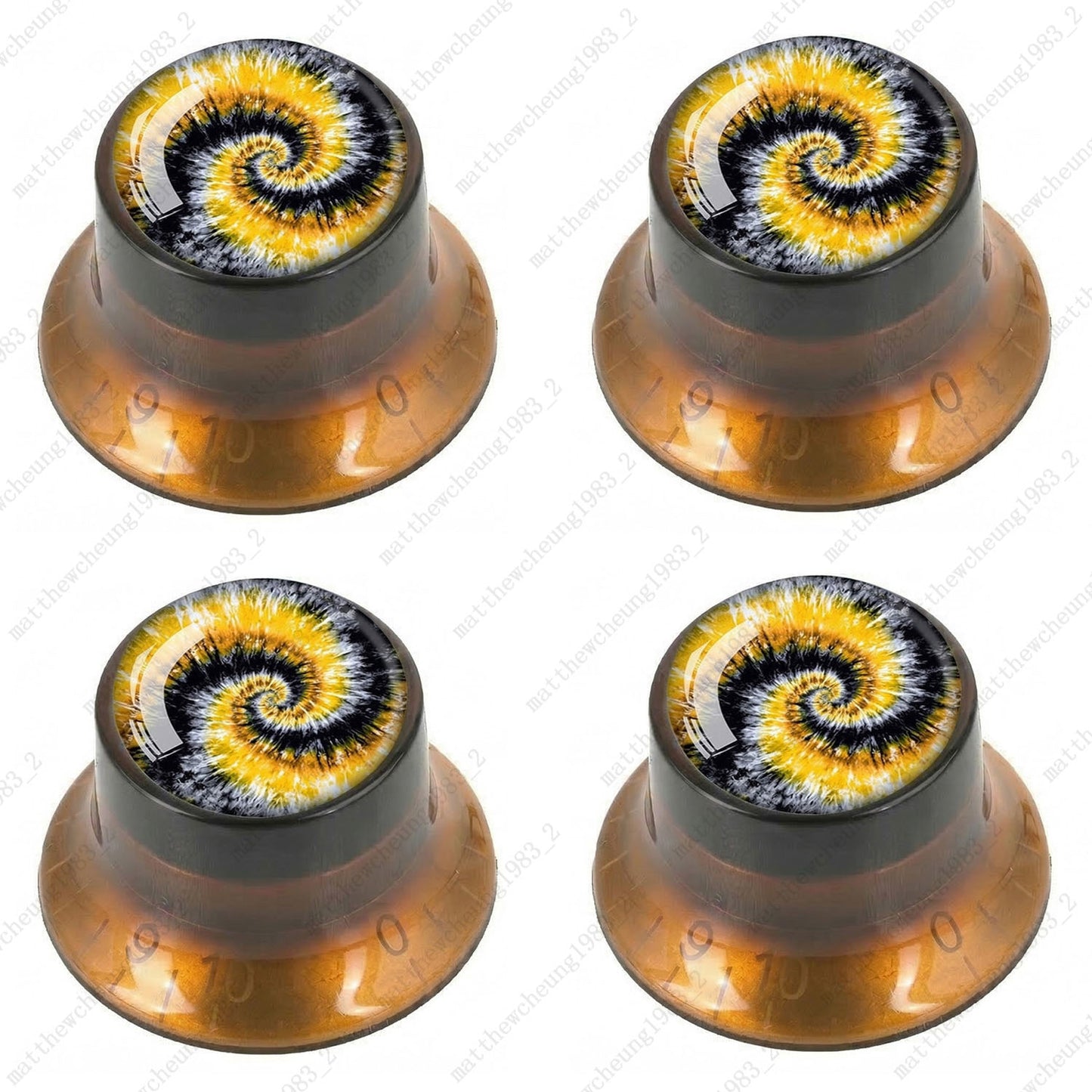 4Pcs Amber Guitar Reflector Knob For Les Paul SG -10 Spiral Tie Dye Style Option