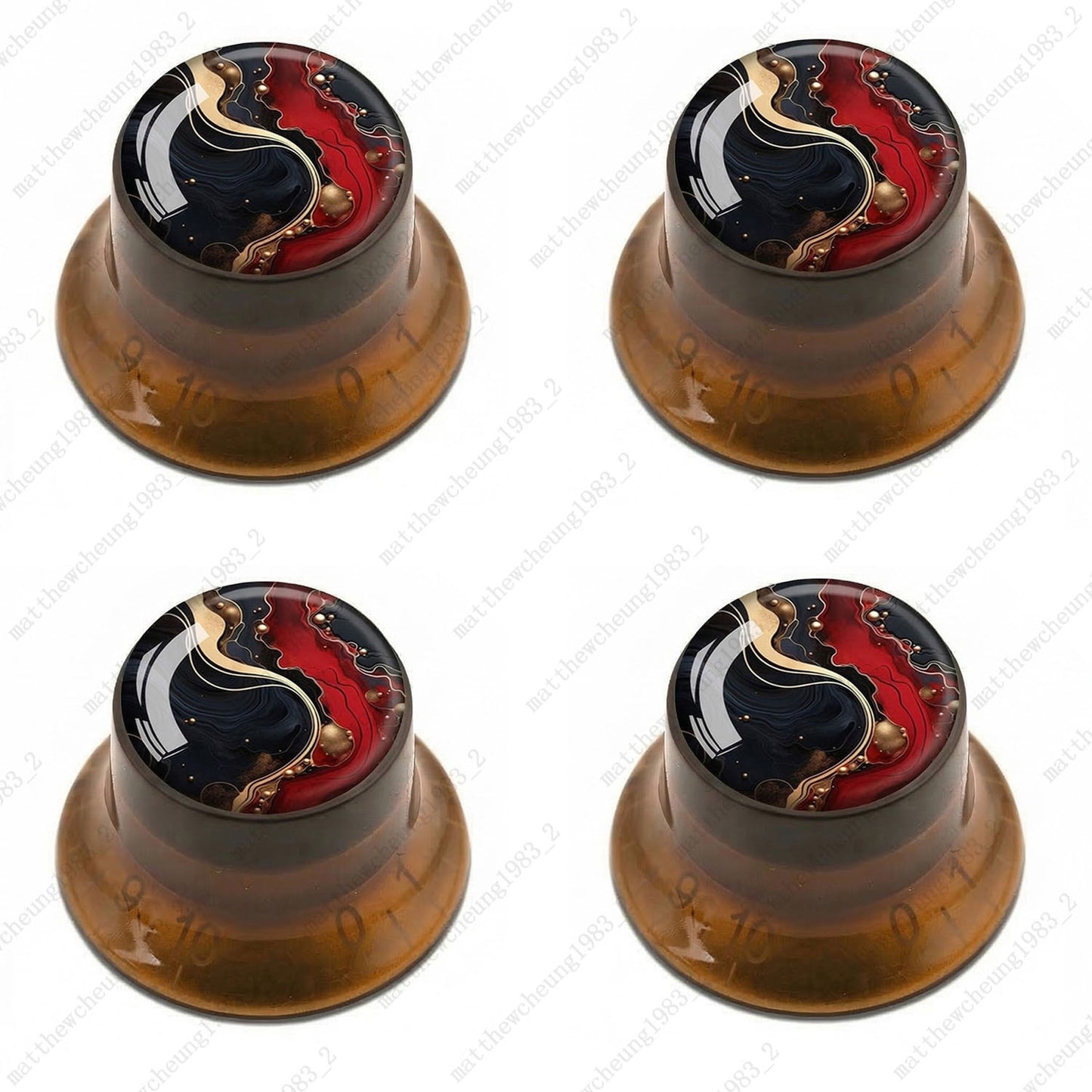 4Pcs Amber Guitar Reflector Knobs For Les Paul SG -10 Abstract Art Style Options