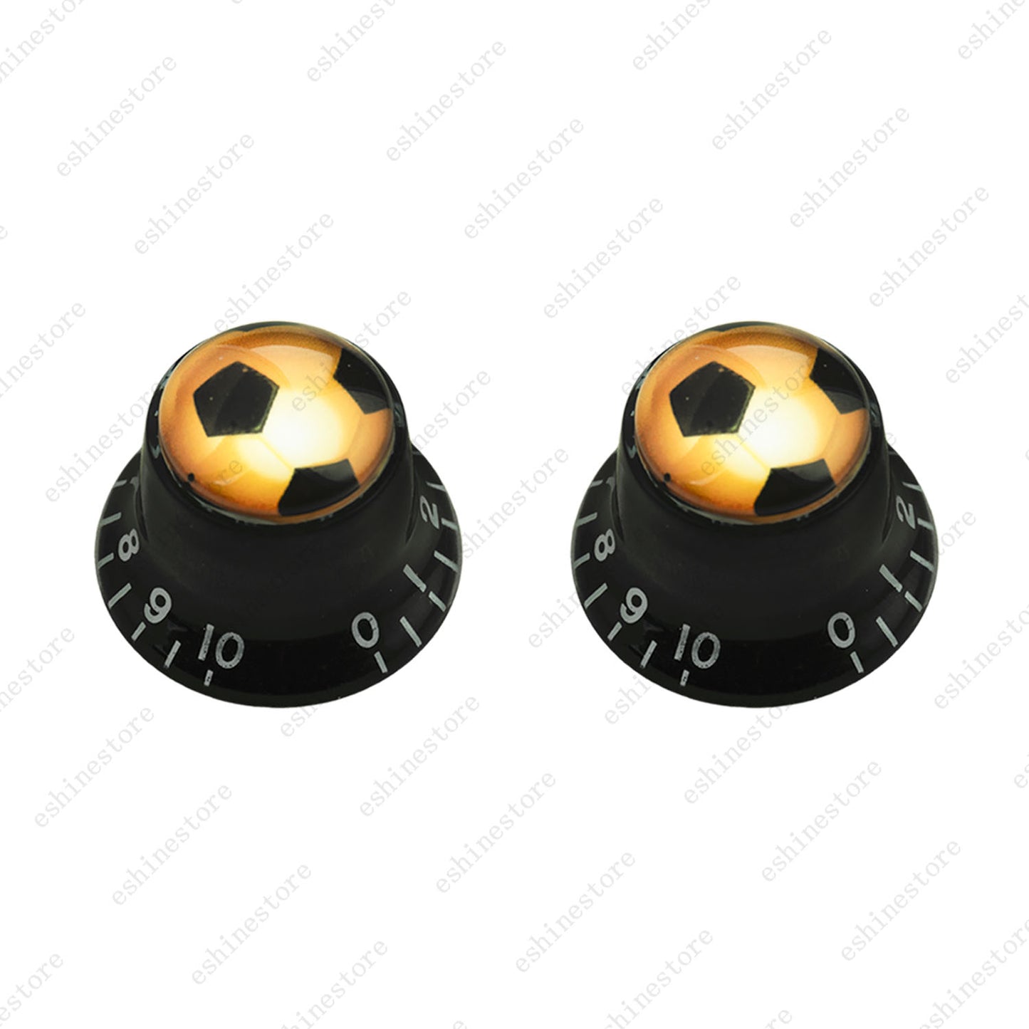 Guitar Reflector Knobs w/ Golden Soccer Design Cap Top Hat Knobs for Les Paul SG