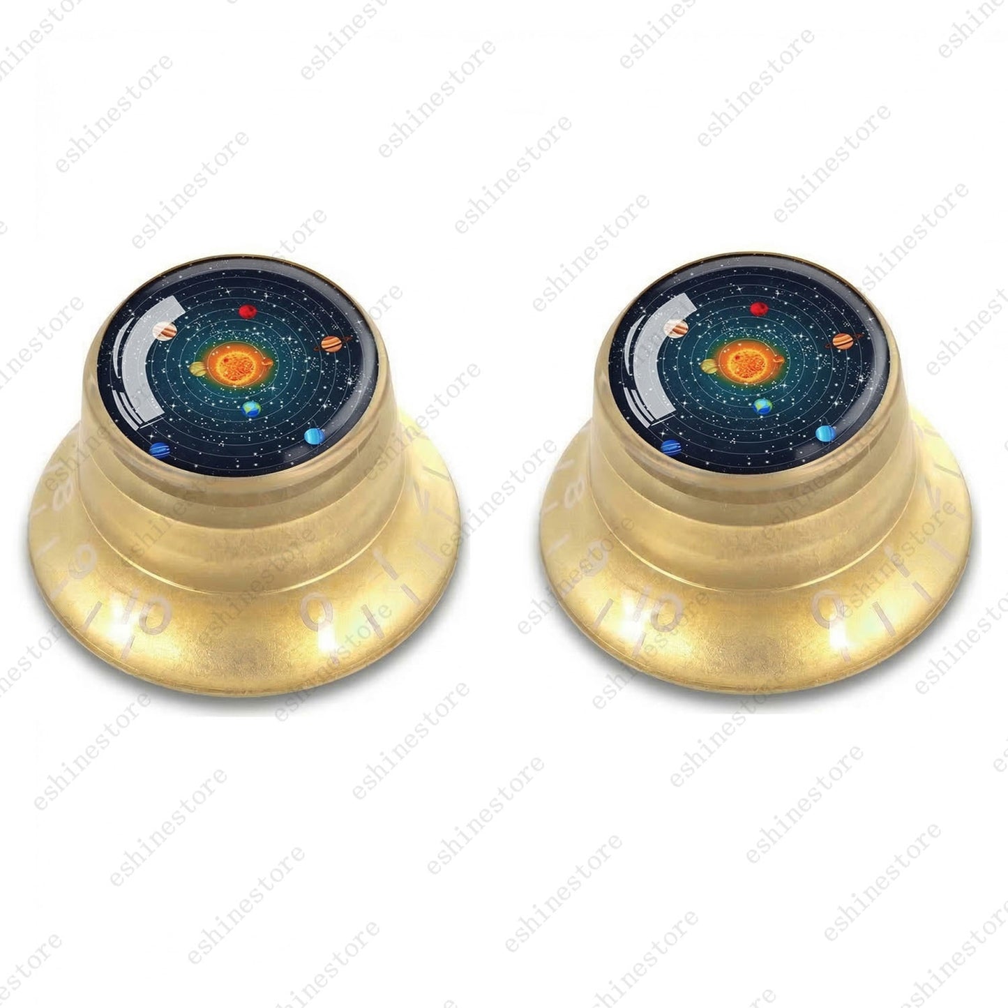 Guitar Reflector Knobs w/ Solar System Design Cap Top Hat Knobs for Les Paul SG