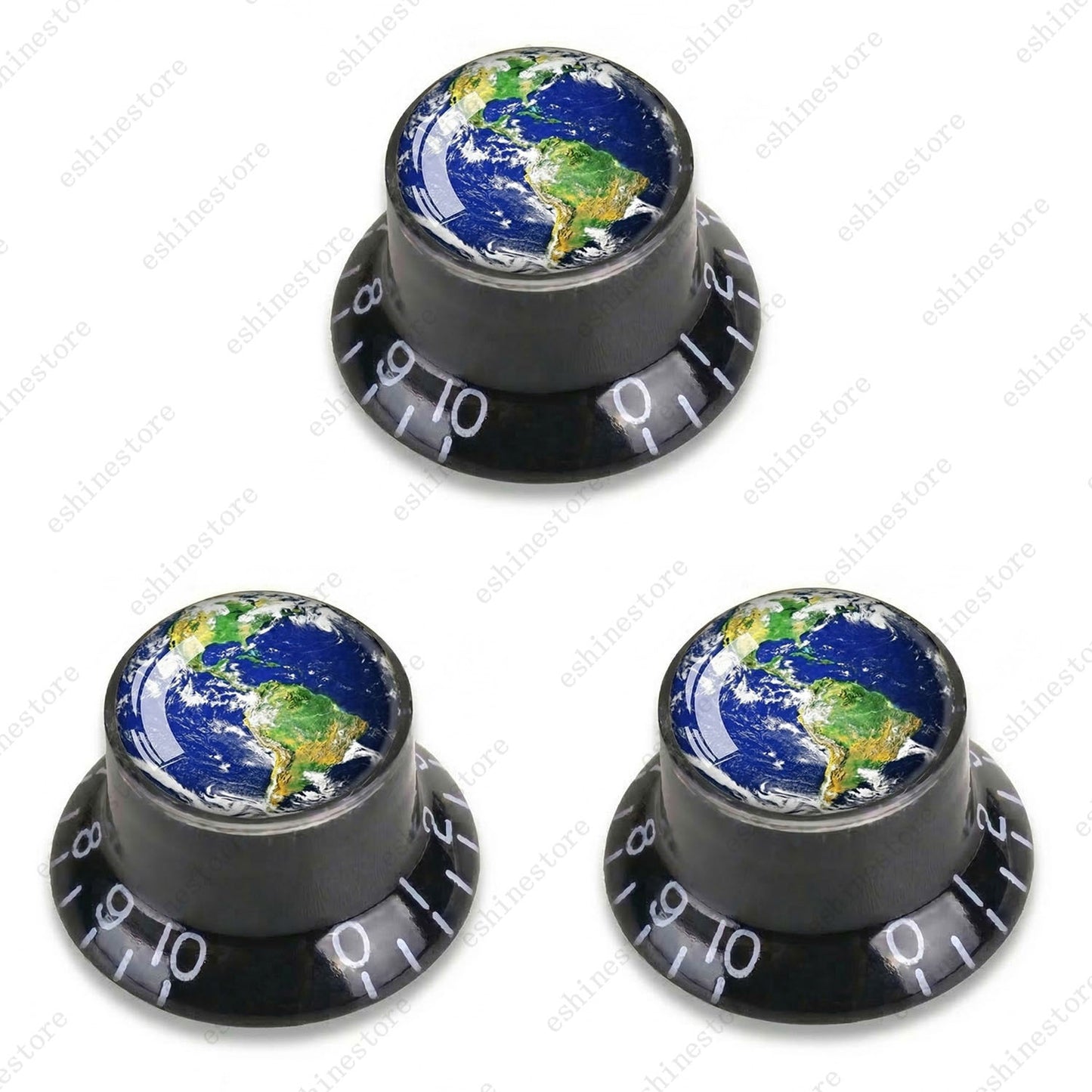 Guitar Reflector Knobs w/ Earth Pattern Design Cap Top Hat Knobs for Les Paul SG