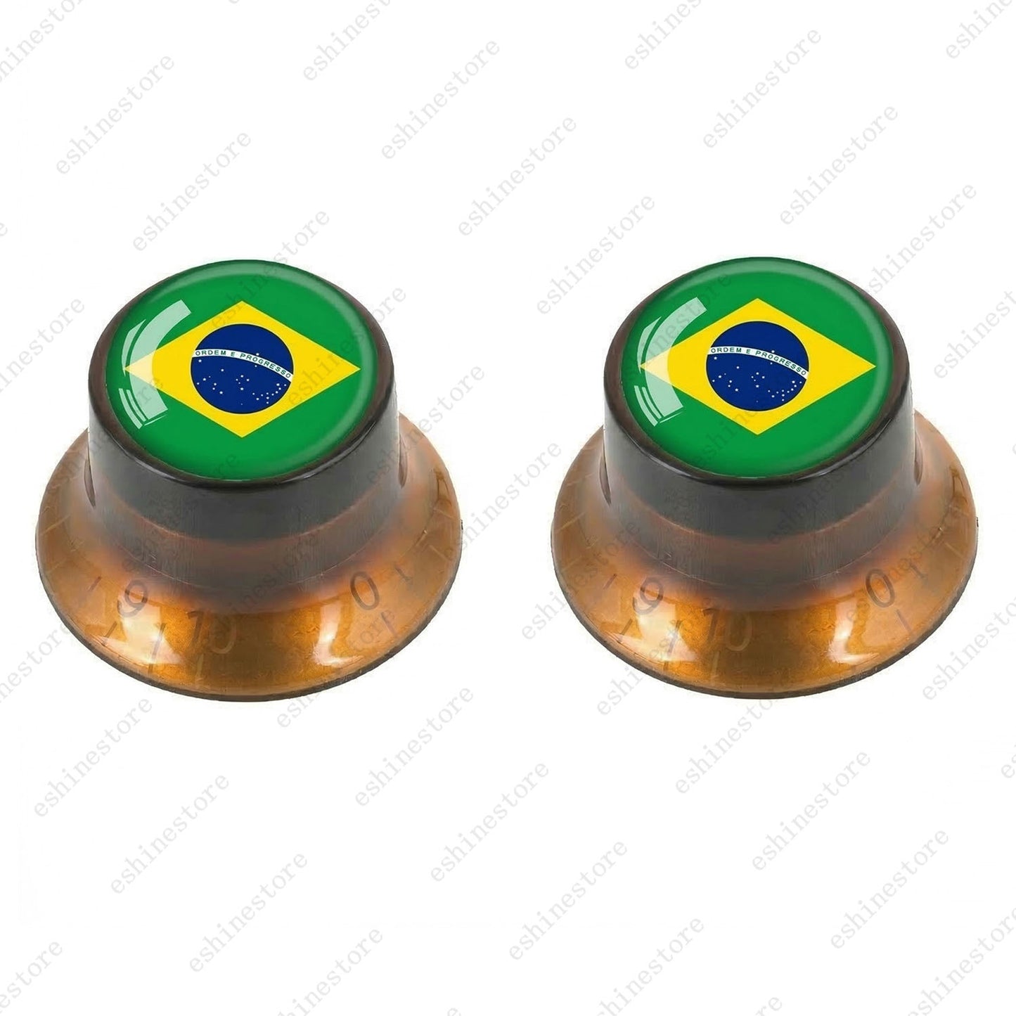 Guitar Reflector Knobs w/ Brazilian Flag Design Cap Top Hat Knob for Les Paul SG