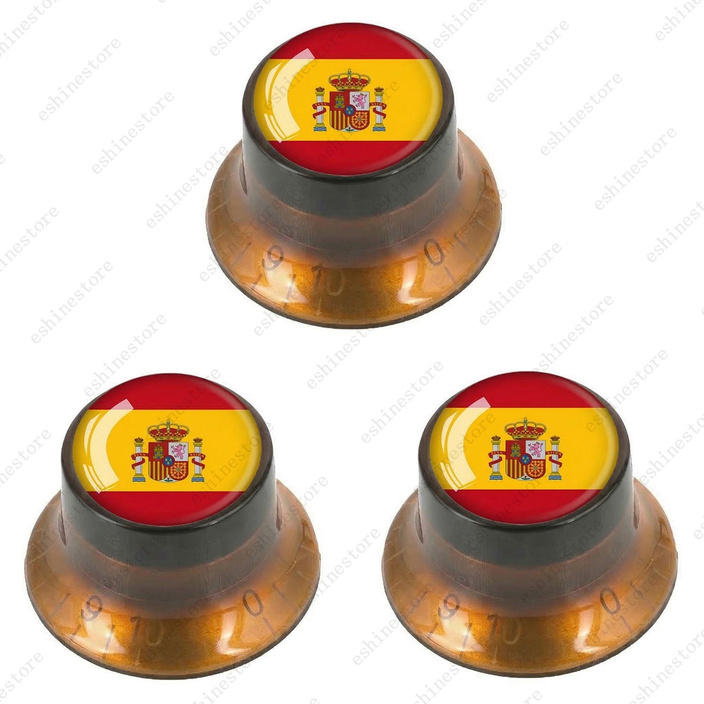 Guitar Reflector Knobs w/ Spanish Flag Design Cap Top Hat Knobs for Les Paul SG