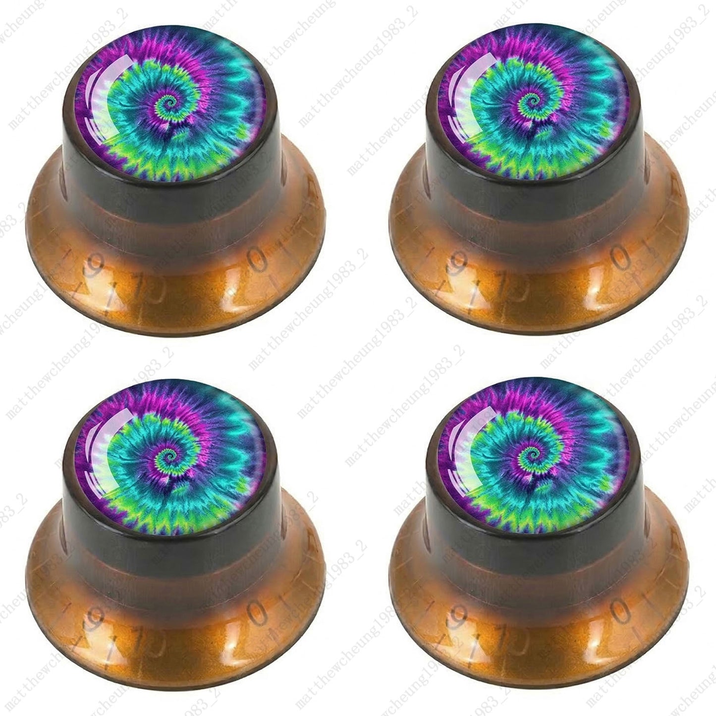 4Pcs Amber Guitar Reflector Knob For Les Paul SG -10 Spiral Tie Dye Style Option