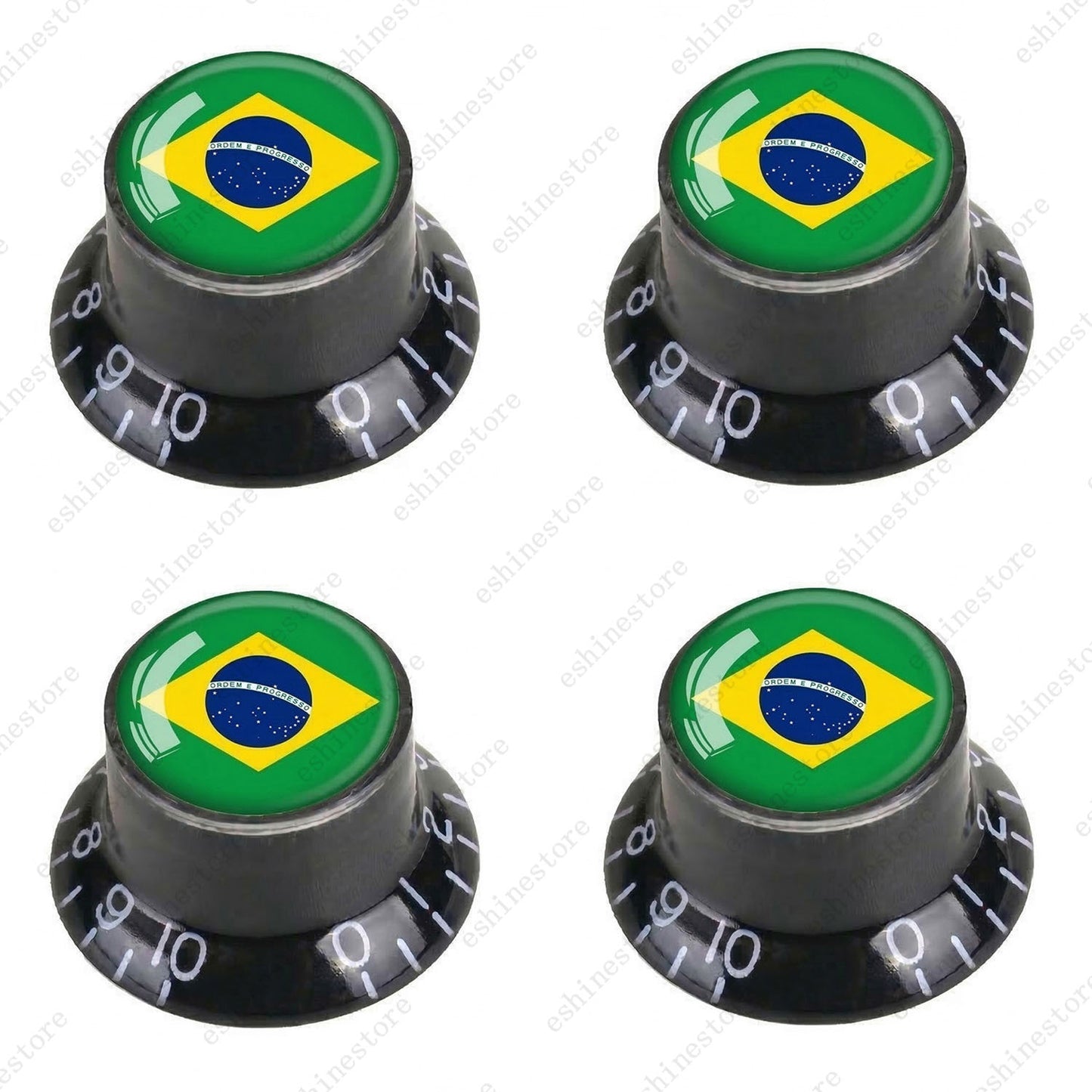 Guitar Reflector Knobs w/ Brazilian Flag Design Cap Top Hat Knob for Les Paul SG
