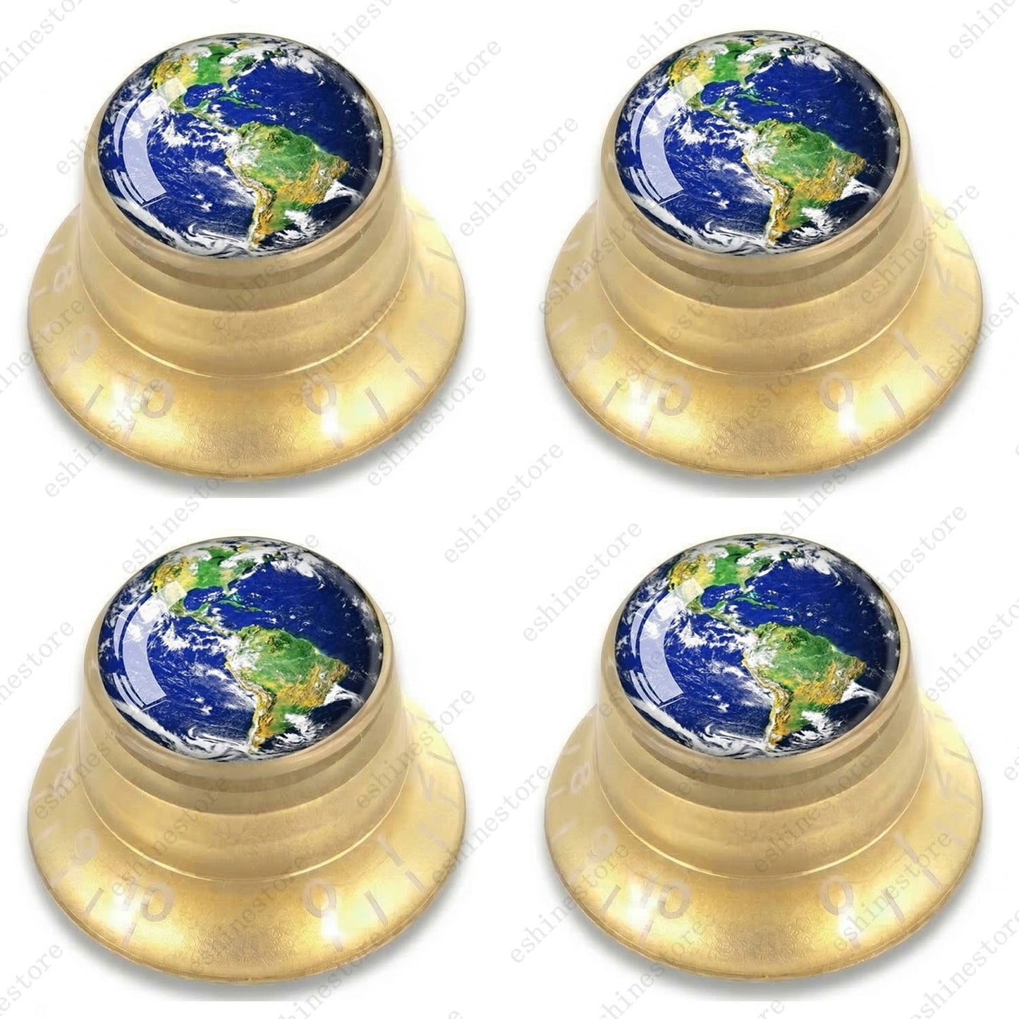 Guitar Reflector Knobs w/ Earth Pattern Design Cap Top Hat Knobs for Les Paul SG