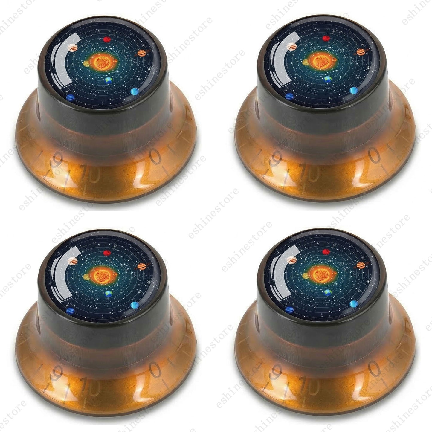 Guitar Reflector Knobs w/ Solar System Design Cap Top Hat Knobs for Les Paul SG