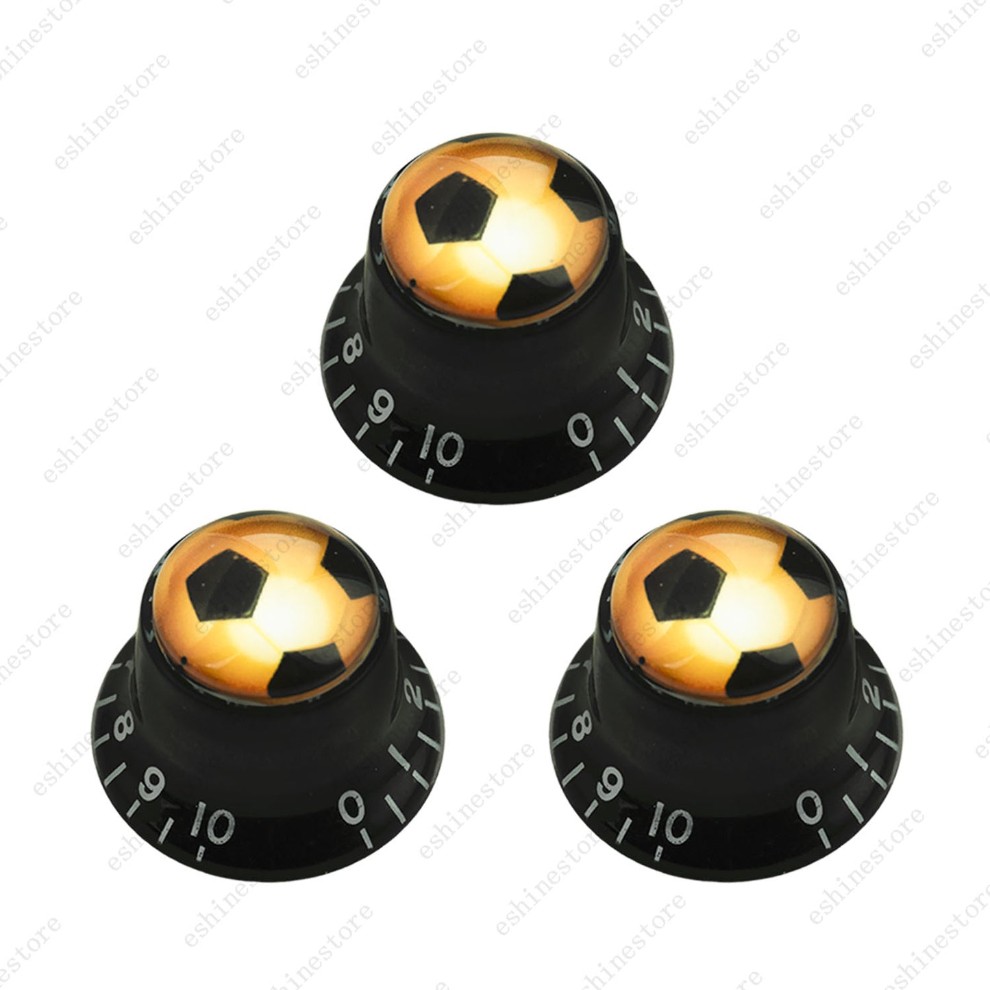 Guitar Reflector Knobs w/ Golden Soccer Design Cap Top Hat Knobs for Les Paul SG