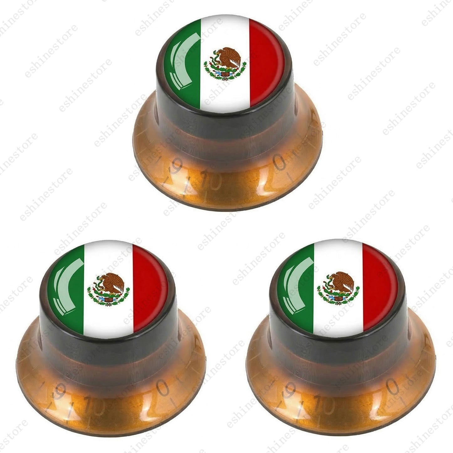 Guitar Reflector Knobs w/ Mexican Flag Design Cap Top Hat Knobs for Les Paul SG
