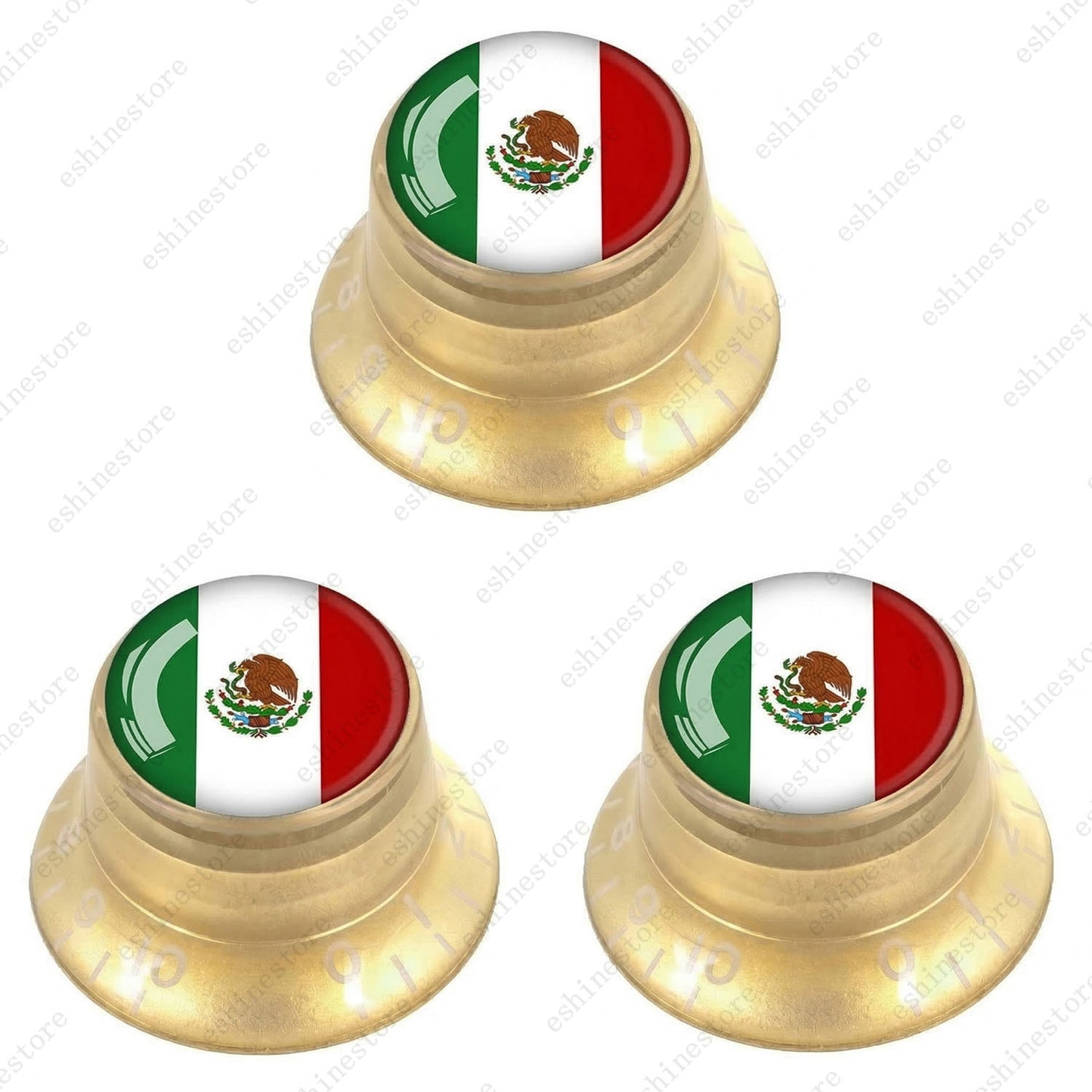 Guitar Reflector Knobs w/ Mexican Flag Design Cap Top Hat Knobs for Les Paul SG