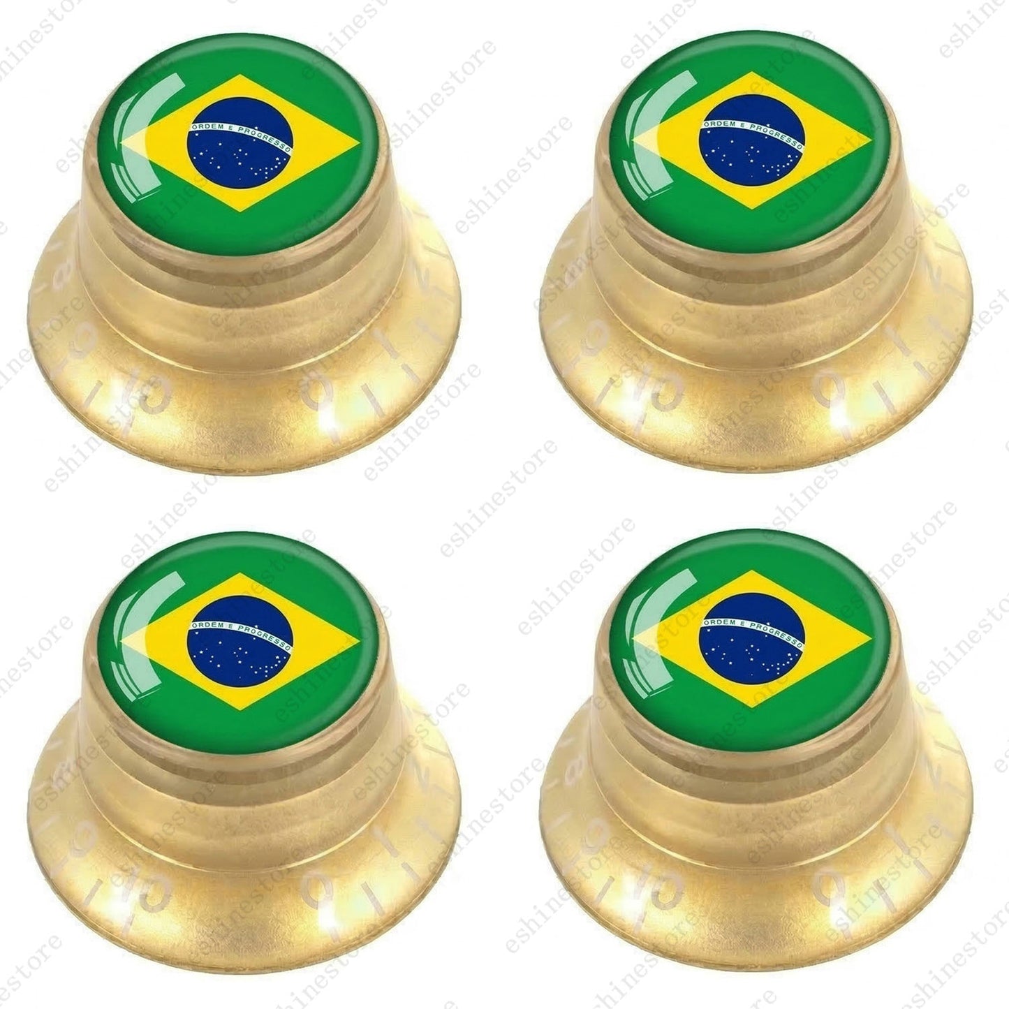 Guitar Reflector Knobs w/ Brazilian Flag Design Cap Top Hat Knob for Les Paul SG