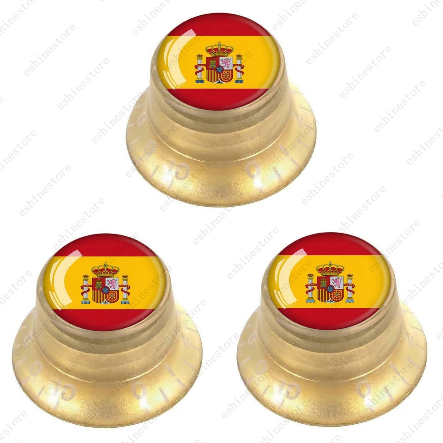 Guitar Reflector Knobs w/ Spanish Flag Design Cap Top Hat Knobs for Les Paul SG