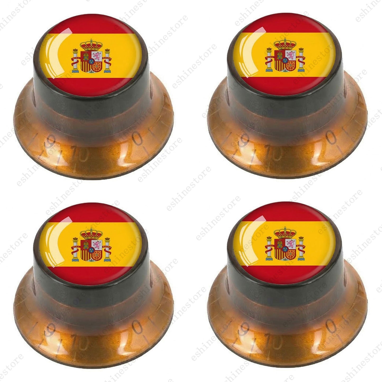 Guitar Reflector Knobs w/ Spanish Flag Design Cap Top Hat Knobs for Les Paul SG