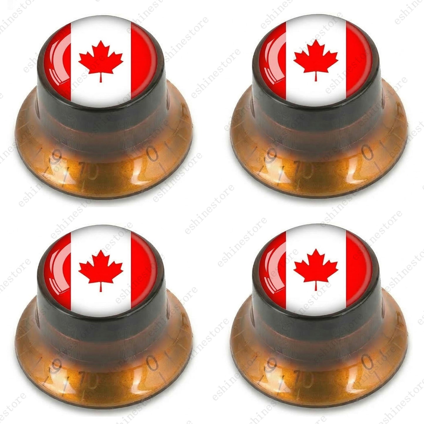 Guitar Reflector Knobs w/ Canada Flag Design Cap Top Hat Knobs for Les Paul SG